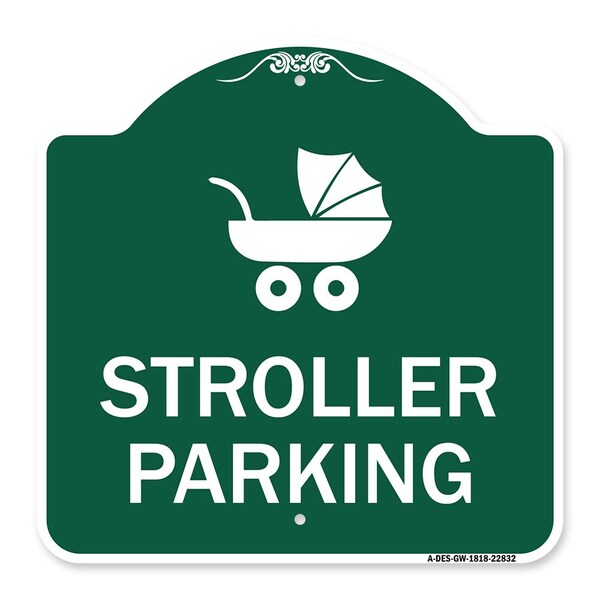 Stroller Parking With Graphic, Green & White Aluminum Architectural Sign, 18" x 18", GW-1818-22832